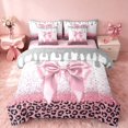 thumbnail image 1 of Homewish Pink Bowknot Twin Bedding for Princess Girls, Glitter Cheetah Print Bedding Comforter Set, Pink Reversible, 7 Pieces, 1 of 7