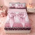 thumbnail image 1 of Homewish Pink Bowknot Zipper Twin Comforter Sets with Fitted Sheet and 2 Pillowcases for Princess Girls, Glitter Cheetah Print Zipper Bedding Set, 1 of 7