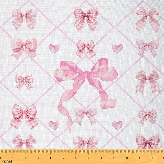 Homewish Pink Buffalo Bowknot Fabric by the Yard 2 Yards for Kids, Cartoon Stripes Abstract Sewing Fabric, Princess Style Fabric for Sewing, Lightweight Room Decor