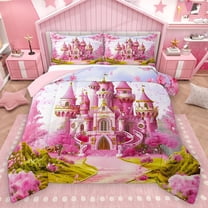 Homewish Pink Castle Bedding Comforter Set 2pcs for Teens Adults Female,Dreamy Princess Twin Comforter Sets Microfiber,Spring Garden Flowers Breathable Bedding Set,Super Cozy Room Decor,Reversible