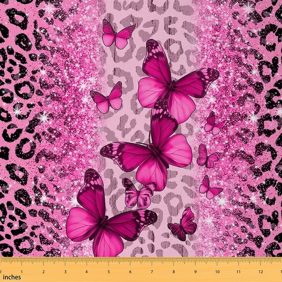Homewish Pink Cheetah Print Fabric by the Yard 1 Yard for Adult, Glitter Dreamy Diamond Room Decor Fabric by the Yard, Romantic Butterfly Sewing Fabric, Breathable Home Decor