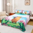 thumbnail image 1 of Homewish Pink Cherry Blossom Bed Sheets,Cute Capybara King Sheets,Kawaii Tulip Flower Sheet Set For Girls Kids,Microfiber Bedroom Decor,4pcs, 1 of 7