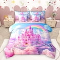 thumbnail image 1 of Homewish Pink Chic Castle 7-Piece Twin Bedding Sets,Colorful Cartoon Rainbow Bedding Comforter Set,Fariy Tale Theme Sheet Sets For Girl,Luxury Bedroom Decor Reversible, 1 of 9