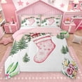 thumbnail image 1 of Homewish Pink Christmas Stocking 3-Piece Full Size Comforter Sets for Teens Boys Girls,Happy Xmas Bedding Comforter Set,Bowknot Flowers Lightweight Bedding Sets,Breathable Home Decor,Reversible, 1 of 8