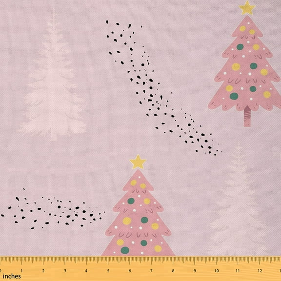 Homewish Pink Christmas Tree Fabric by the Yard 1 Yard, Kawaii Cute Cartoon Room Decor Fabric by the Yard, Teens Boys Girls Kids Sewing Fabric, Microfiber Bedroom Decor