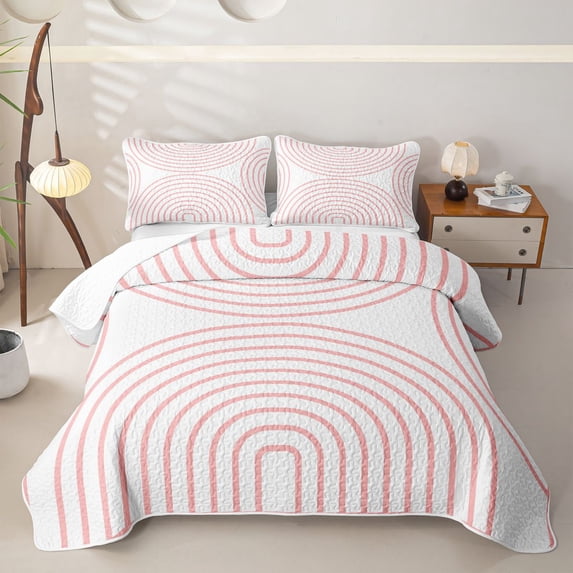 Homewish Pink Circle Quilt Full,Contemporary Aesthetic Full Bedspread Sets,3-Piece