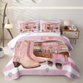 thumbnail image 1 of Homewish Pink Cowgirl Boots Hat Stripes Diamond Print Quilt King,Glam Western King Coverlet Set For Girls,3pcs, 1 of 7
