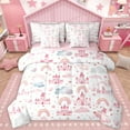 thumbnail image 1 of Homewish Pink Dreamy Castle 7pcs Bedding Comforter Set,Rainbow Stars Print Queen Bedding Sets,Fairy Tale Princess Queen Sheet Sets For Girl Teens,Super Cozy Room Decor Reversible, 1 of 8