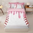 thumbnail image 1 of Homewish Pink Drippy Baseball Stitch Print Zipper Twin Comforter Sets with Fitted Sheet and 2 Pillowcases,Sports Monogram Zipper Bedding Set For Kids Boys And Girls,Reversible,4 Pieces, 1 of 7