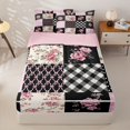 thumbnail image 1 of Homewish Pink Flowers Zipper Full Size Comforter Sets with Fitted Sheet and 2 Pillowcases For Girls Kids,Geometric Patchwork Grid Zipper Bedding Set,Reversible,4 Pieces, 1 of 7