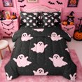 thumbnail image 1 of Homewish Pink Ghost Full Size Bedding Sets for Kids, Sparkle Halloween Galaxy Stars Full Size Bed in a Bag, Black Reversible, 7 Pieces, 1 of 7