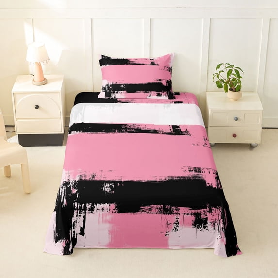 Homewish Pink Gradient Watercolor Twin Sheets,Vintage Abstract Bedding,3pcs,1 Fitted Sheet and 1 Pillowcase