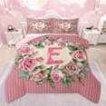 thumbnail image 1 of Homewish Pink Initial E Letter Bedding Comforter Set, Vintage Romantic Rose Twin Comforter Sets, Fashion Stripes Lines Reversible Bedding Set, Lightweight Room Decor, 2 Pieces, 1 of 8