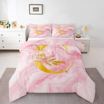 Homewish Pink Initial Letter C Bedding Comforter Set, Romantic Anniversary Rose Twin Comforter Sets, Modern Fashion Marble Reversible Bedding Set, Lightweight Room Decor, 2-Piece
