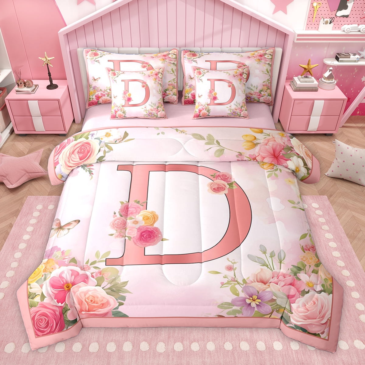 Homewish Pink Letter D 7-Piece Twin Bedding Sets,Monogrammed Theme ...