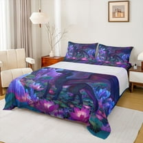 Homewish Pink Lotus Leaves Twin Sheet Sets,Cartoon Dragon Twin Fitted Sheet,Fantasy Theme Flat Sheet For Teens,Ultra Soft Home Decor,3-Piece