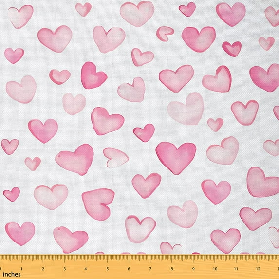 Homewish Pink Love Heart Fabric by the Yard 1 Yard for Girls, Watercolor Room Decor Fabric by the Yard, Kawaii Cartoon Sewing Fabric, Breathable Home Decor