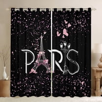 Homewish Pink Loves Pattern Black Out Curtains,Paris Eiffel Rower Curtains Pack of 2 (42x63 Each),Romantic Valentine'S Day Bedroom Curtains For Girl,Microfiber Bedroom Decor