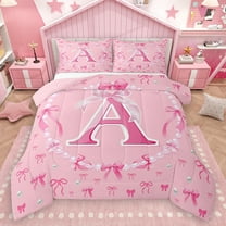 Homewish Pink Monogrammed A Bedding Comforter Set, Kawaii Princess Bow-tie Twin Comforter Sets, Teens Kids Girls Women Reversible Bedding Set, Ultra Soft Bedroom Decor, 2-Piece