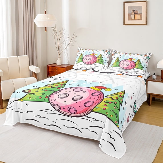 Homewish Pink Moon Twin Sheet Sets,Merry Christmas Theme Twin Fitted Sheet,Colorful 3D Graffiti Style Flat Sheet For Girls Boys,Luxury Bedroom Decor,3-Piece