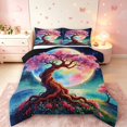 thumbnail image 1 of Homewish Pink Nature Tree Full Size Comforter Sets,Moon Flowers Galaxy Print Bedding Comforter Set,Black Reversible,3-Piece,1 Comforter and 2 Pillowcases, 1 of 7