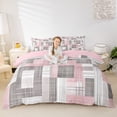 thumbnail image 1 of Homewish Pink Patchwork Checkered Duvet Cover Queen,Classic Abstract Geometric Queen Bedding,Pink Reversible,3-Piece,1 Duvet Cover and 2 Pillowcases, 1 of 6