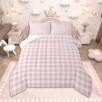 Homewish Pink Plaid Bedding Comforter Set, Geometric Buffalo Grid Twin Comforter Sets, Cute Checkered Bedding Set, Breathable Home Decor