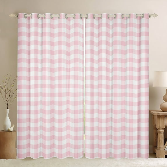 Homewish Pink Plaid Black Out Curtains, Geometric Buffalo Grid Curtains Pack of 2 (42x63 Each), Cute Checkered Bedroom Curtains, Luxurious Home Decor
