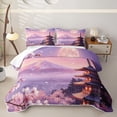 thumbnail image 1 of Homewish Pink Purple Cherry Blossom Quilt Full,Japanese Landscape Full Bedspread Sets,3 Pieces, 1 of 7