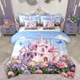 thumbnail image 1 of Homewish Pink Purple Flower 7pcs Bedding Comforter Set,Fairy Tale Castle Queen Bedding Sets,Chic Butterfly Queen Sheet Sets For Girls Teens,Microfiber Bedroom Decor Reversible, 1 of 8