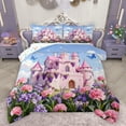 thumbnail image 1 of Homewish Pink Purple Flower Queen Comforter Set,Fairy Tale Castle Bedding Sets,Chic Butterfly Bedding Comforter Set For Girls Teens,Microfiber Bedroom Decor Reversible,3-Piece, 1 of 8