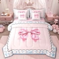 thumbnail image 1 of Homewish Pink Ribbon Bow Bedding Comforter Set 7pcs for Kids Children Teens,Chic Flowers Queen Bedding Sets Super Cozy,Dreamy Princess Queen Sheet Sets,Super Cozy Room Decor,Reversible, 1 of 8