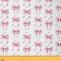 Homewish Pink Ribbon Bow Fabric by the Yard 1 Yard for Girls, Kawaii Princess Cartoon Room Decor Fabric by the Yard, Cute Bow-tie Sewing Fabric, Luxury Bedroom Decor