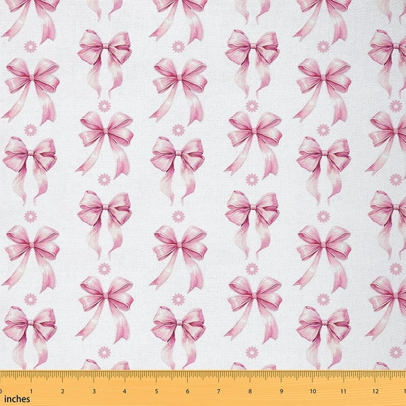 Homewish Pink Ribbon Bow Fabric by the Yard 2 Yards for Girls, Kawaii Princess Cartoon Sewing Fabric, Cute Bow-tie Fabric for Sewing, Luxury Bedroom Decor