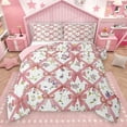 thumbnail image 1 of Homewish Pink Ribbon Bow Knot 3-Piece Full Size Comforter Sets for Teens Kids Girls,Geometric Stripes Bedding Comforter Set,Dreamy Princess Lightweight Bedding Sets,Floral Flower Bedroom Decor, 1 of 8