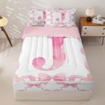 thumbnail image 1 of Homewish Pink Ribbon Bows Zipper Twin Comforter Sets with Fitted Sheet and 2 Pillowcases,Princess Bowtie Monogrammed J Theme Zipper Bedding Set For Kids,Pink Reversible,4 Pieces, 1 of 7