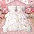 thumbnail image 1 of Homewish Pink Rose Flower Bedding Comforter Set 7pcs for Girls, Princess Cartoon Bowknot King Bedding Sets, Plant Botanical Reversible Bed Sheets, Ultra Soft Bedroom Decor, 1 of 8