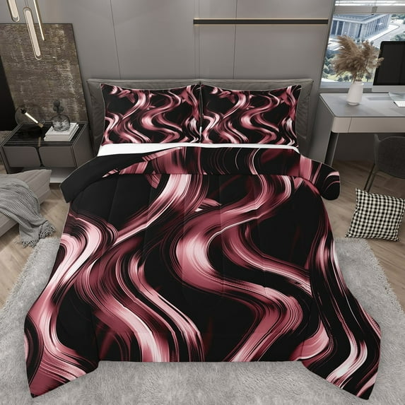 Homewish Pink Stripes Lines Bedding Comforter Set 2pcs for Female Men Adults,Vintage Aesthetic Twin Comforter Sets Microfiber,Geometric Theme Breathable Bedding Set,Luxury Bedroom Decor,Reversible