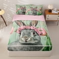 thumbnail image 1 of Homewish Pink Tulip Floral Zipper Full Size Comforter Sets with Fitted Sheet and 2 Pillowcases,Cute Kawaii Bunny Easter Rabbit Zipper Bedding Set For Kids,Reversible,4-Piece, 1 of 7