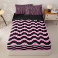 thumbnail image 1 of Homewish Pink Wave Stripes Zipper Queen Comforter Set with Fitted Sheet and 2 Pillowcases,Abstract Modern Zipper Bedding Set,Black Reversible,4pcs, 1 of 8