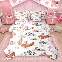 Homewish Pink Western Cowgirl Twin Bedding Sets 7-Piece for Kid, Farmhouse Horse Animal Bedding Comforter Set, Cartoon Cactus Plant Reversible Sheet Sets, Luxury Bedroom Decor