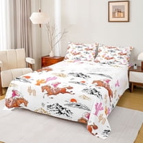 Homewish Pink Western Cowgirl Twin Sheet Sets for Kid, Farmhouse Horse Animal Twin Fitted Sheet, Cartoon Cactus Plant Flat Sheet, Luxury Bedroom Decor, 3-Piece