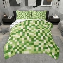 Homewish Pixel Artistic Bedding Comforter Set,Green Beige Twin Comforter Sets,Modern Geometric Aesthetic Bedding Set For Girl Boys,Breathable Home Decor Reversible,2pcs