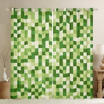 Homewish Pixel Artistic Black Out Curtains,Green Beige Curtains Pack of 2 (42x63 Each),Modern Geometric Aesthetic Bedroom Curtains For Girl Boys,Breathable Home Decor