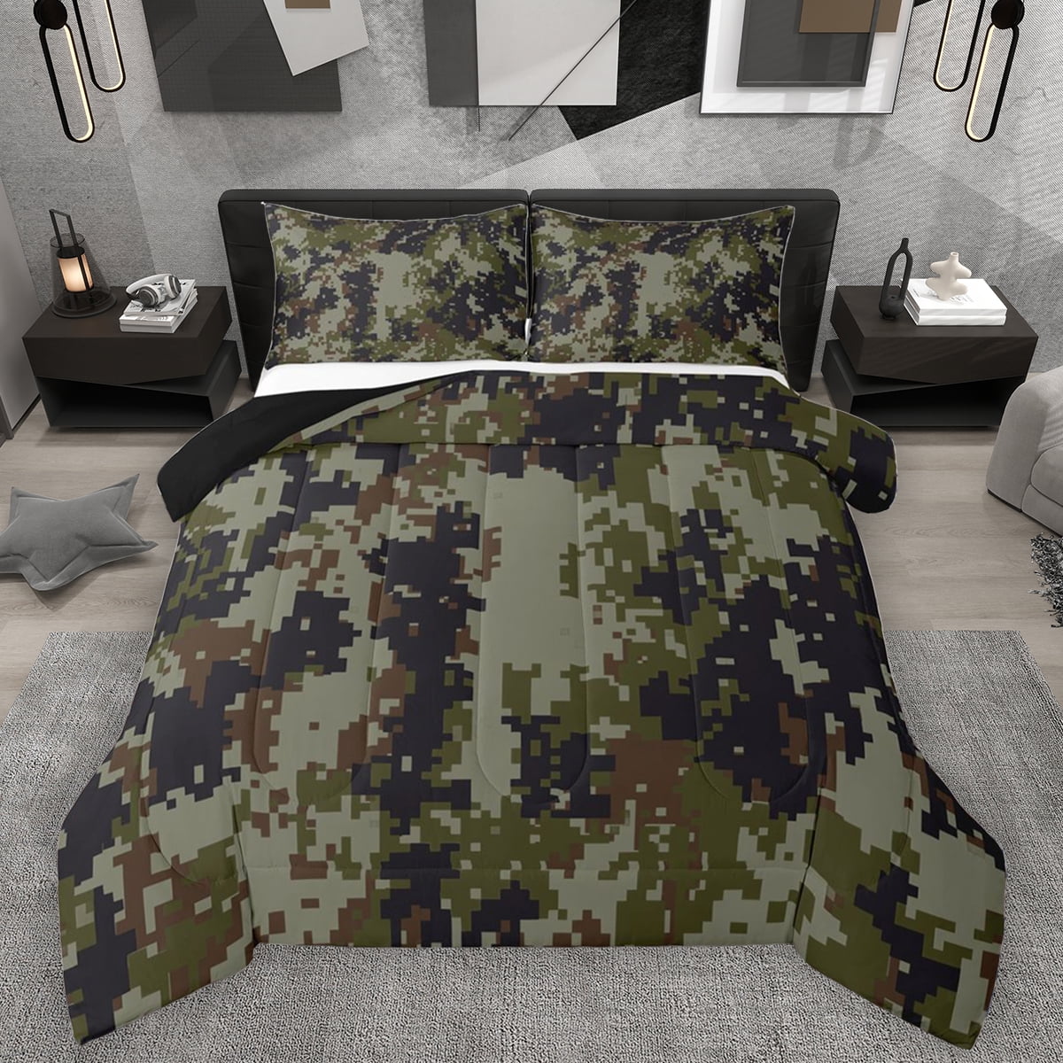 Homewish Pixel Camouflage Queen Comforter Set,Retro Camo Bedding Sets ...