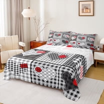 Homewish Plaid Heart Print Twin Sheet Sets,Happy Velantine'S Day Twin Fitted Sheet,Modern Geometric Checkered Flat Sheet For Girls Kids,Microfiber Bedroom Decor,3 Pieces