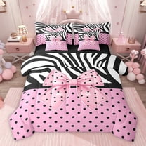 Homewish Polka Dots Bowknot Twin Bedding Sets 7-Piece for Kids Teens Boys Girls,Animal Zebra Print Bedding Comforter Set Microfiber,Dreamy Princess Breathable Sheet Sets,Microfiber Bedroom Decor