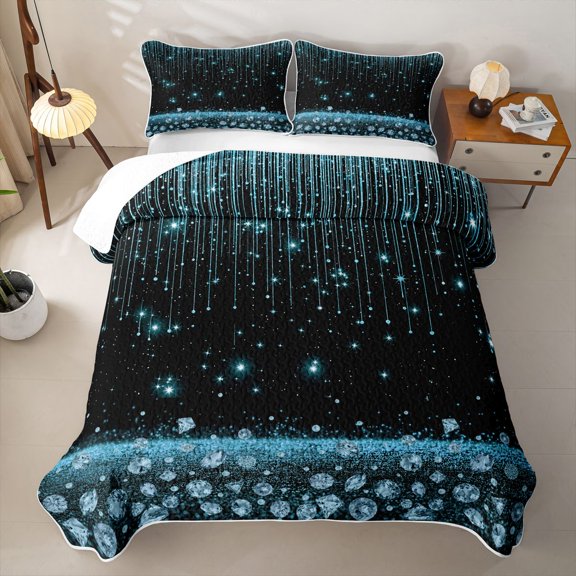 Homewish Princess Blings Twin Quilt Set for Girls, Black Cyan Twin Coverlet Set, 2-Piece 1 Bedspread and 1 Pillowcase