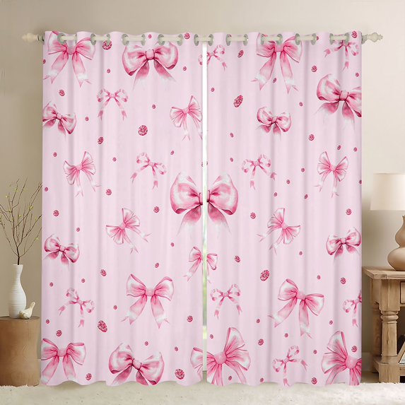Homewish Princess Bowknot Kids Blackout Curtains Set of 2 (52x84 Each), Pink Fashion Diamond Window Curtains, Cute Bow-tie Theme Curtains and Drapes, Black Out Curtains Bedroom Decor