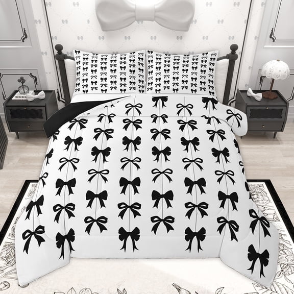 Homewish Princess Bowknot Kids Queen Comforter Set, Modern Fashion Ribbon Bedding Sets, Cute Bow-tie Theme Reversible Bedding Comforter Set, Microfiber Bedroom Decor, 3 Pieces
